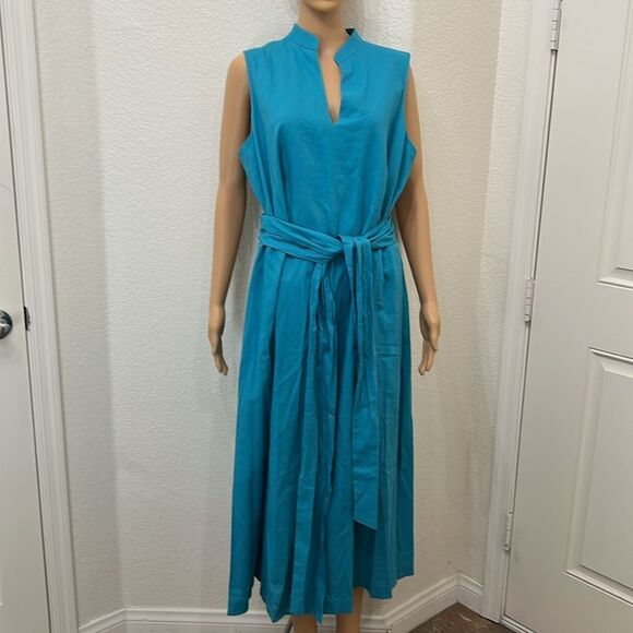 ANNE KLEIN Vera Tie Front Dress Calypso Turquoise Blue Sz 1X VNeck Sleeveless - Picture 9 of 15